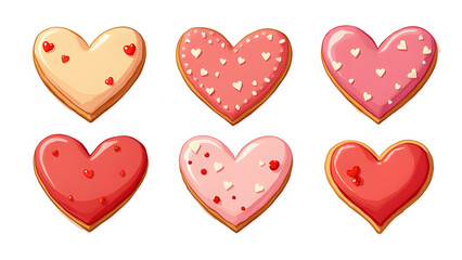 Collection set of Valentine's heart shape of cookies isolated on white background. 