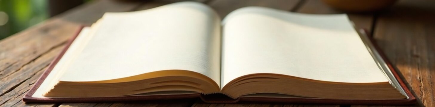 An open journal with a clean and unlined blank page inside, purity, blank page