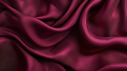 Obraz premium Luxurious deep maroon silk fabric drapes elegantly. Ideal for fashion, beauty, or luxury product backgrounds.