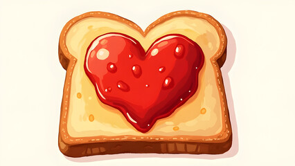Jam heart drawn on a piece of morning bread for Valentine's Day.