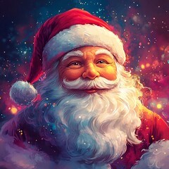 Santa Claus Painting Colorful Christmas Ornaments with Bright Glitter and Sparkles in Cartoon Style