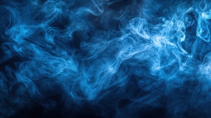 Obraz premium Abstract blue smoke swirls on black background. Ideal for adding a mystical or ethereal feel to designs, backgrounds, or textures.