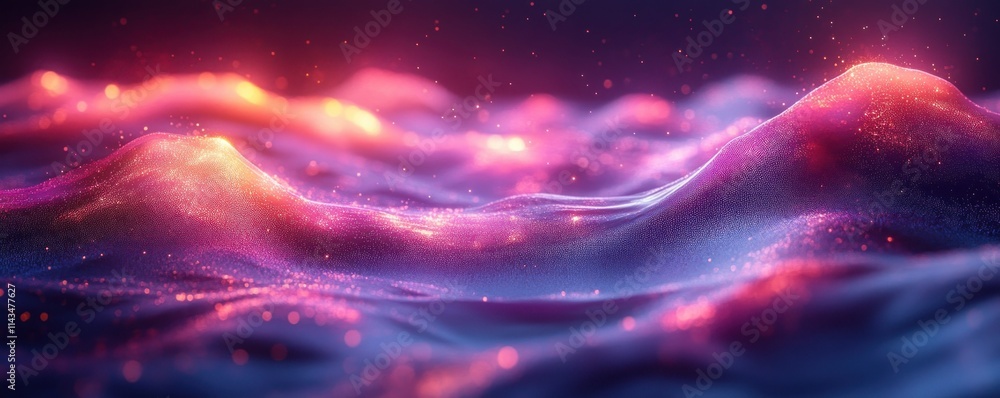 Aufkleber Futuristic Digital Landscape Abstract Background with Flowing Waves of Light and Soft Glows for Tech and Data Visualizations