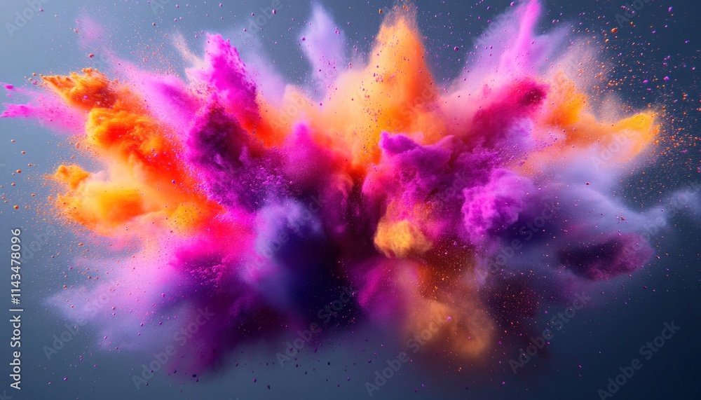 Poster vibrant explosion of colorful powder in abstract art style with dynamic composition