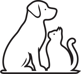 Minimalist Line Art of a Dog and Cat Silhouette