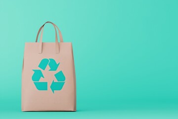 environment impact  ecosystem  recyclingcarbon global warming concept. Recyclable shopping bag on a teal background.