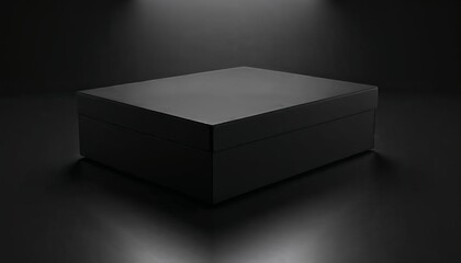 Black gift box on dark background with spotlight