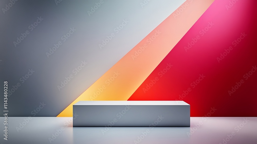 Poster minimalistic display platform with geometric colorful background for product presentation in modern 