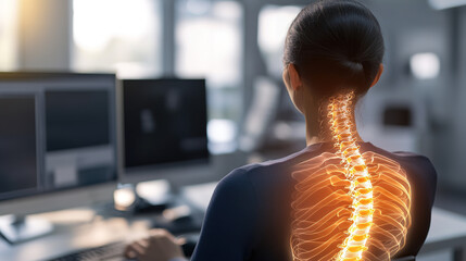 Person working at desk with poor posture, emphasizing the importance of ergonomic practices for maintaining health and productivity in the workplace