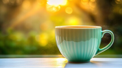 Cozy Coffee Cup on Sunlit Windowsill with Soft Pastel Tones