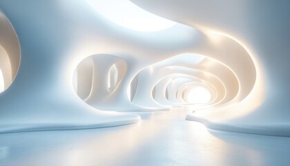 Obraz premium Futuristic Abstract Minimalistic Interior Design with Soft Curves and Gentle Lighting