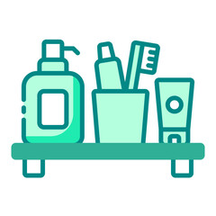 Bathroom toiletries green filled line icon representing essential personal care
