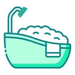 Bathtub with shower green filled line icon for hotel bathrooms
