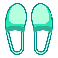 Hotel room slippers green filled line icon for comfort and luxury