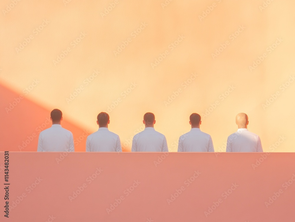 Aufkleber silhouetted figures in minimalist pastel setting engaged in thoughtful reflection