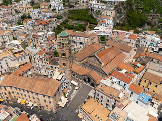 Obraz premium Amalfi Cathedral and Coastal Town Aerial View - Italy