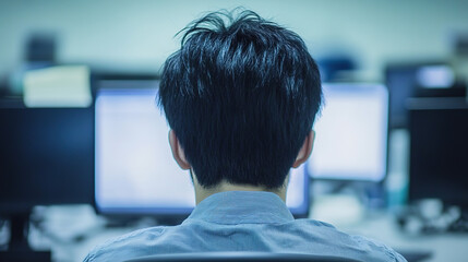 Person working at desk with poor posture, emphasizing the importance of ergonomic practices for maintaining health and productivity in the workplace