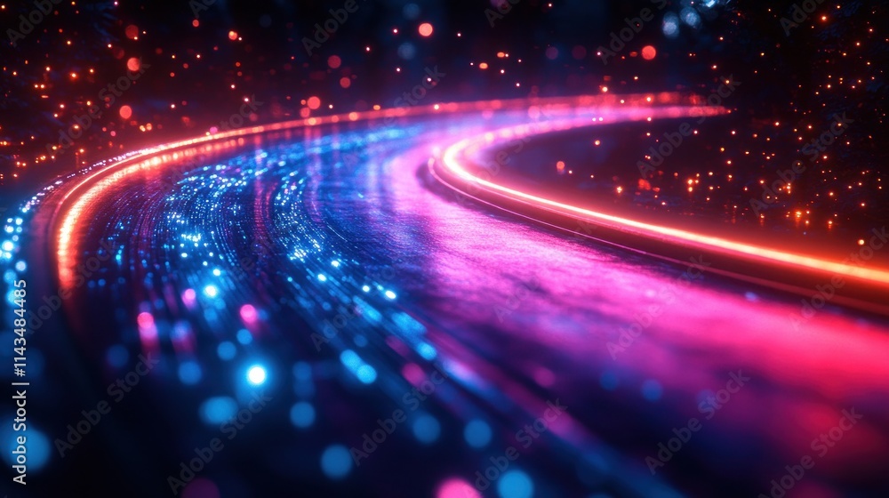 Aufkleber Futuristic Light Trails Data Transfer Cyberspace Communication Computing Speed Network Connectivity