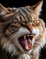 Fierce Angry Cat: Photorealistic Close-Up of Intense Expression. generated by ai. 