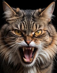 Fierce Angry Cat: Photorealistic Close-Up of Intense Expression. generated by ai. 