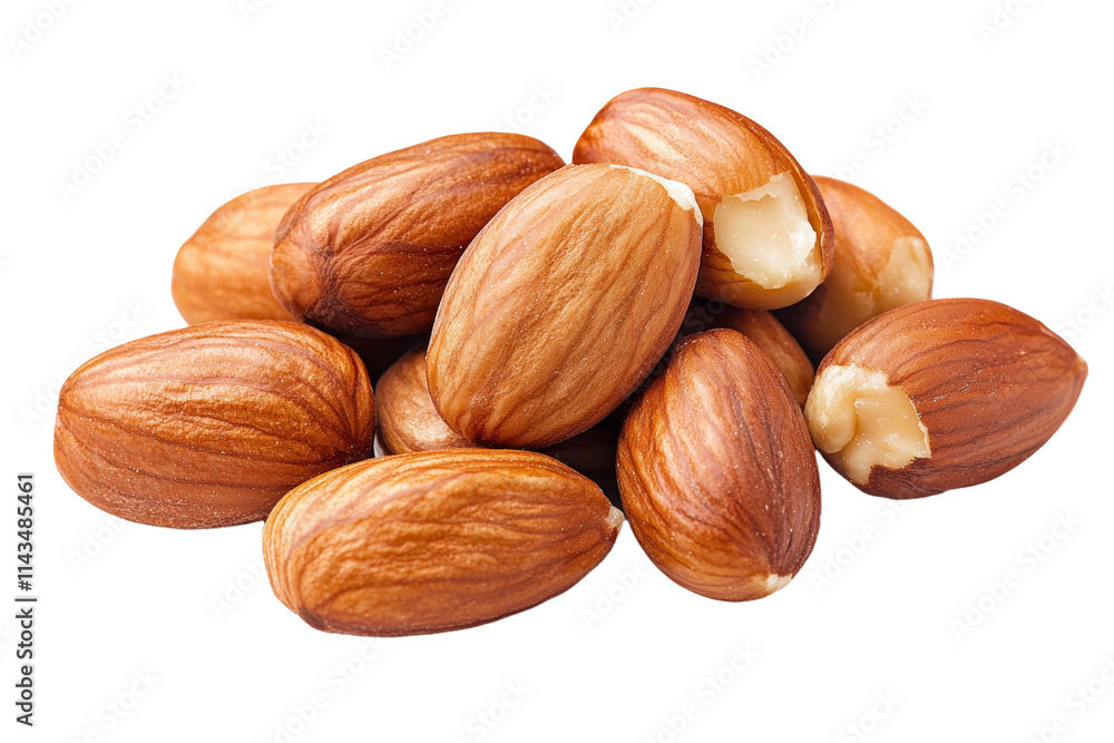 Poster a pile of almonds with some of them missing their shells