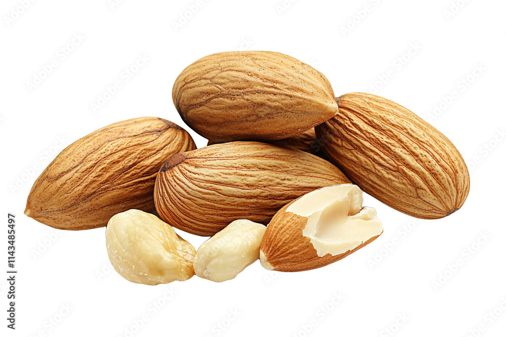 Poster a pile of almonds with one nut missing