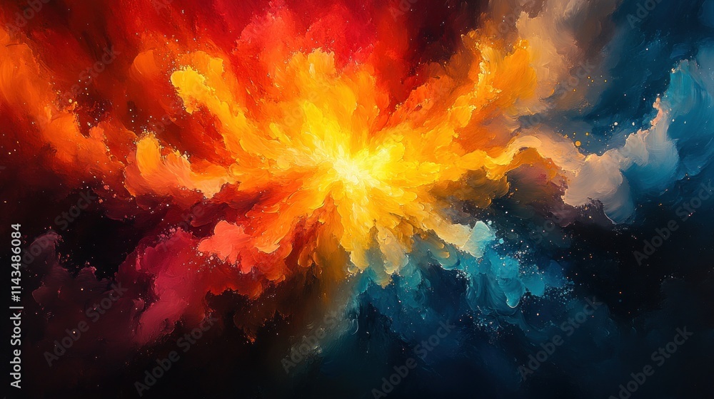 Poster Colorful Abstract Explosion Background in Watercolor Style with Dynamic Patterns and Fluid Motion