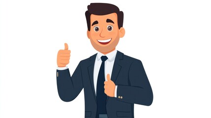 Fototapeta premium A mature businessman giving a thumbs-up, dressed in a formal suit, smiling warmly, white background