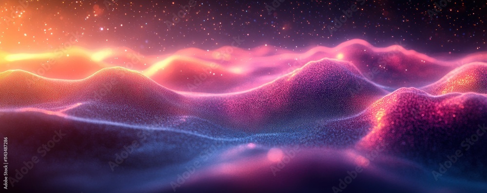 Leinwandbilder futuristic digital landscape abstract background flowing waves of light tech data visualization