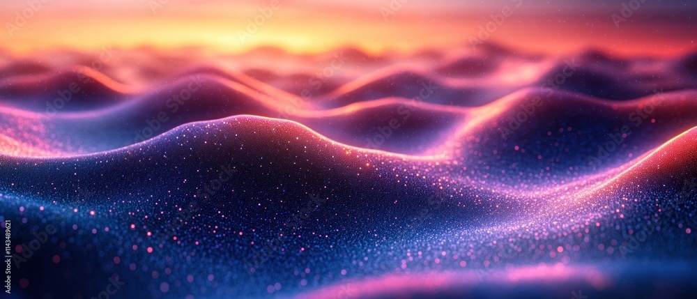 Aufkleber futuristic digital wave landscape with flowing lines in blue and purple for cybersecurity applicatio