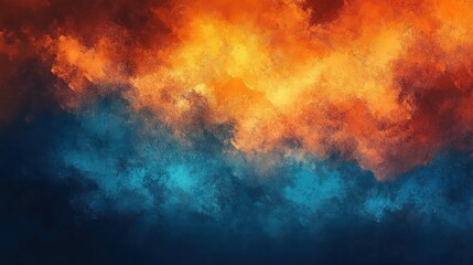 Vibrant Abstract Landscape Deep Blue Fiery Orange Textures Impressionism Diffused Lighting Dreamlike Atmosphere
