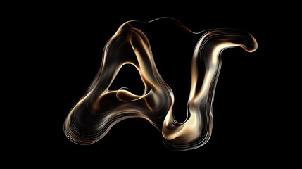 Liquid Gold AI Letters: Abstract 3D Render on Black Background. AI Generated
