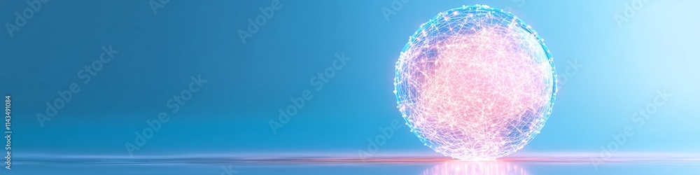 Poster Futuristic Abstract Sphere with Glowing Nodes on Reflective Surface