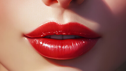 Obraz premium Glossy Lips Close-Up: Beauty and Elegance in High Definition