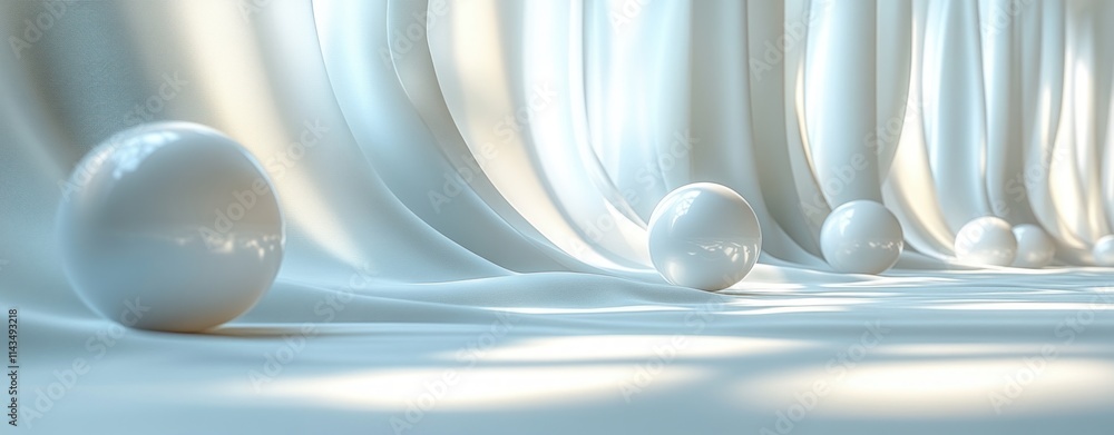 Aufkleber abstract floating spheres in bright white environment with soft diffused lighting
