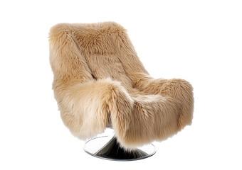 3d rendering of an isolated modern beige sheepskin lounge armchair isolated on transparent and...