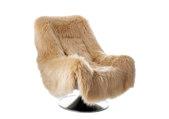 3d rendering of an isolated modern beige sheepskin lounge armchair isolated on transparent and white background