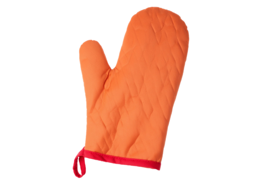 hand with an orange oven glove isolated on a white background
