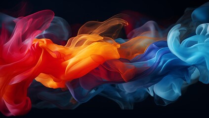 Obraz premium Abstract Colorful Swirls: Vibrant red, orange, and blue colors dance and intertwine, creating an abstract masterpiece of swirling movement and dynamic energy.