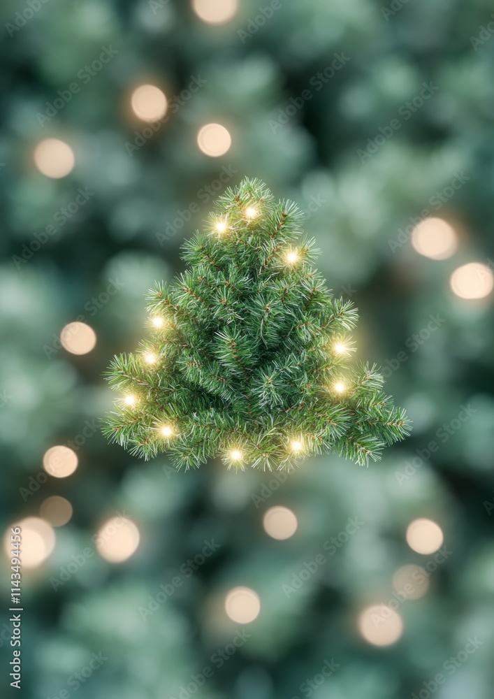 Poster Illuminated Christmas Tree with Glowing Lights on Abstract Blurred Background