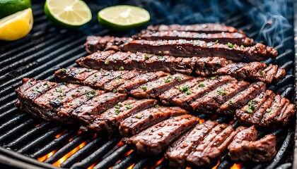 carne asada sizzling on the grill