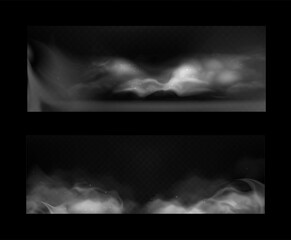 Realistic collection illustrations of gray abstract smoke background with glowing particles. Smoke effect. Futuristic design. 