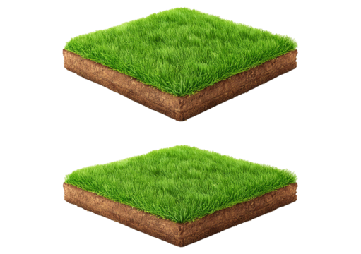 land ground or earth soil land and green grass section isolated on transparent or white background