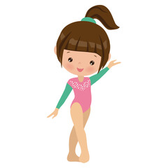 Cute little girl gymnast vector cartoon illustration