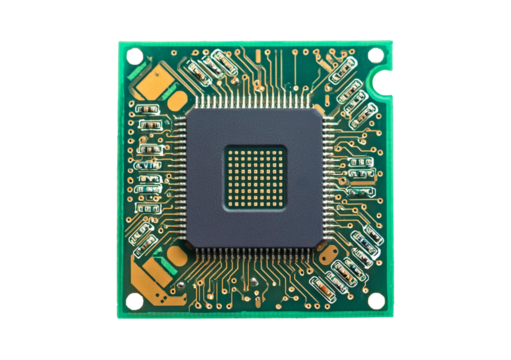 Macro shot microchip isolated on transparent or white background.
