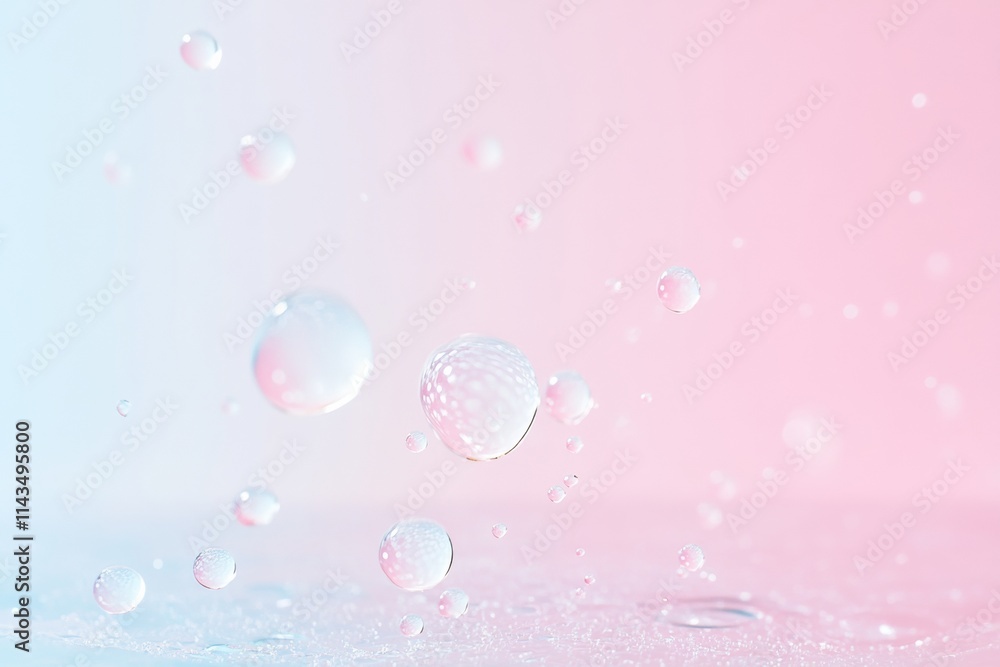 Poster shimmering liquid droplets on pastel gradient surface abstract macro