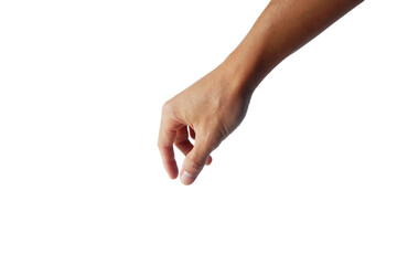 A man's hand in a gesture of reaching down to grab or hold something.