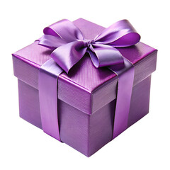 Purple color gift box with bow ribbon isolated on transparent PNG background, Christmas, birthday, anniversary or Valentine's, holiday decor 03