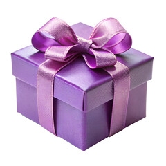Purple color gift box with bow ribbon isolated on transparent PNG background, Christmas, birthday, anniversary or Valentine's, holiday decor 01