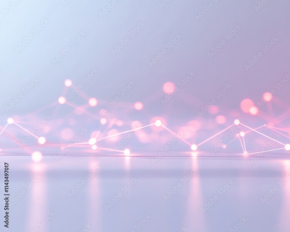 Poster futuristic geometric network with pink glowing nodes on reflective surface - minimalist tech aesthet